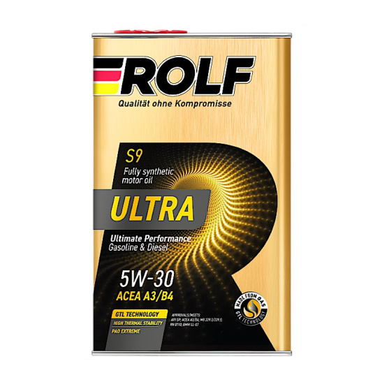 Масло моторное ROLF Ultra A3/B4 SAE 5W30, 1 л, API SP, синтетическое, (двиг. бензиновый, дизельный), (мет. канистра)