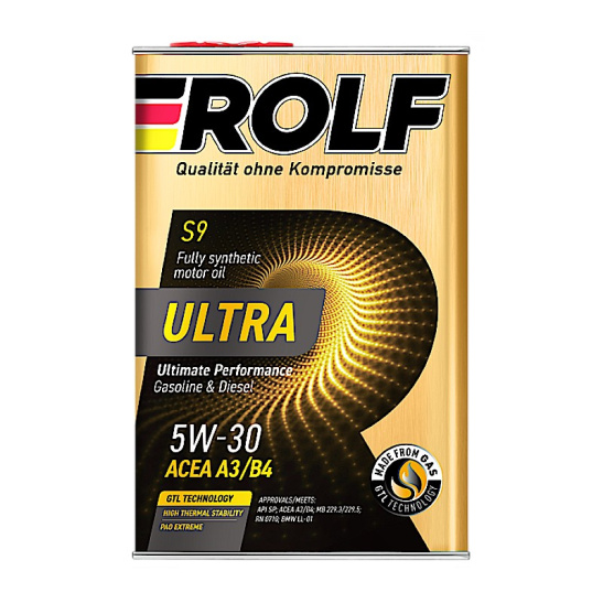 Масло моторное ROLF Ultra A3/B4 SAE 5W30, 4 л, API SP, синтетическое, (двиг. бензиновый, дизельный), (мет. канистра)