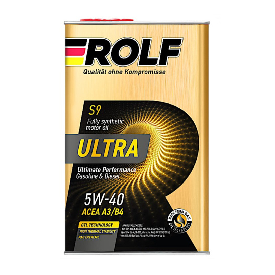 Масло моторное ROLF Ultra A3/B4 SAE 5W40, 1 л, API SP, синтетическое, (двиг. бензиновый, дизельный), (мет. канистра)