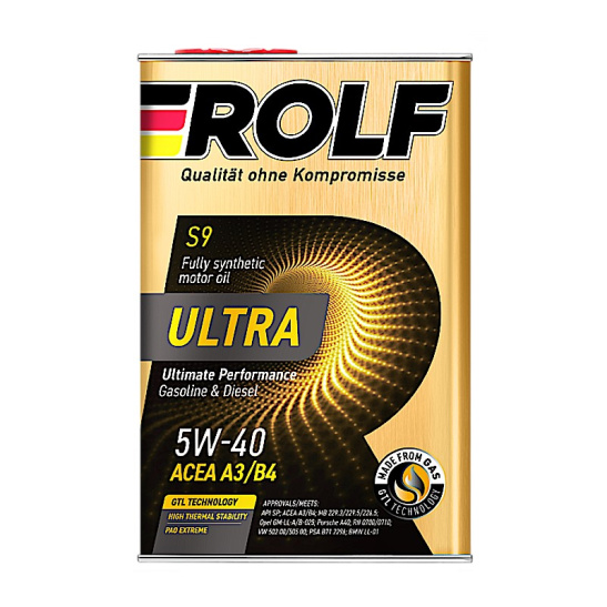 Масло моторное ROLF Ultra A3/B4 SAE 5W40, 4 л, API SP, синтетическое, (двиг. бензиновый, дизельный), (мет. канистра)