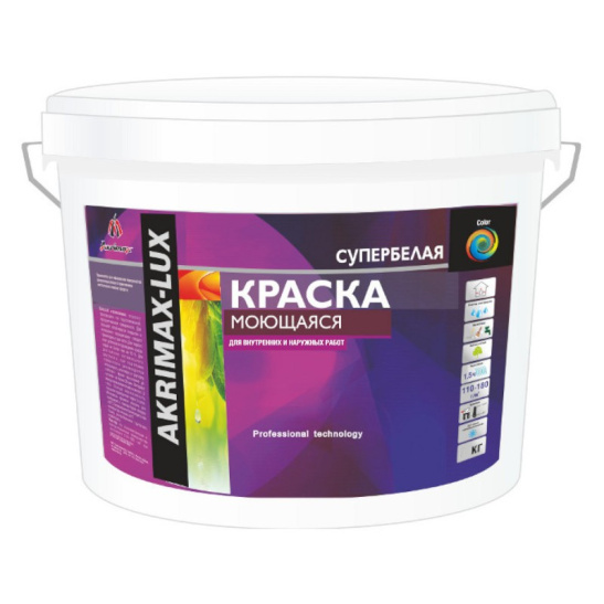 Краска ВД-АК супербелая моющаяся (3кг) АКРИМАКС-LUX Ростовская область
