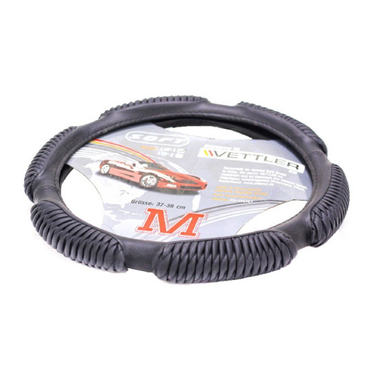 ОПЛЕТКА НА РУЛЬ (37-38 см) экокожа / черный (2108, иномарки) "VETTLER SOFT" (17843)