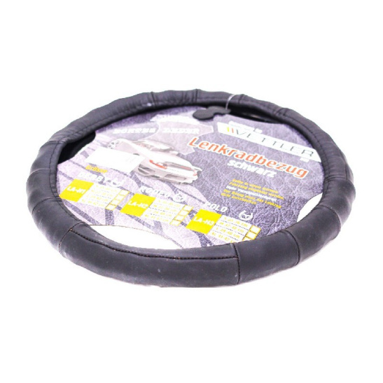 ОПЛЕТКА НА РУЛЬ (37-38 см) экокожа / черный (2108, иномарки) "VETTLER RODEO" (17616)