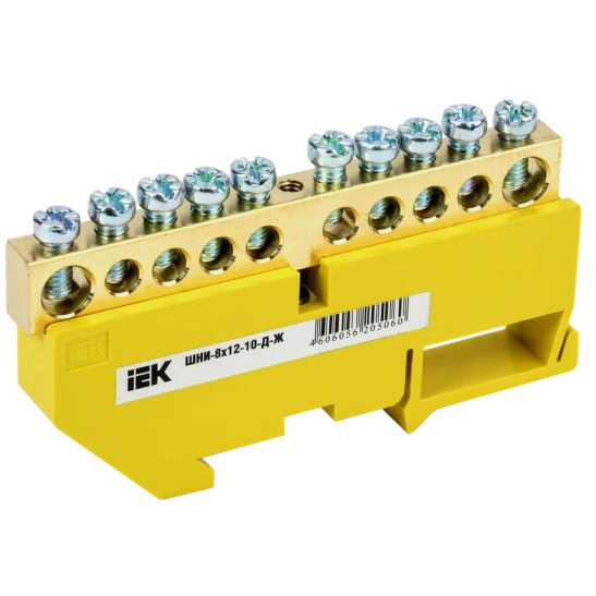 Шина PE "земля" на DIN-изол ШНИ-8х12-10-Д-Ж IEK (YNN10-812-10D-K05)