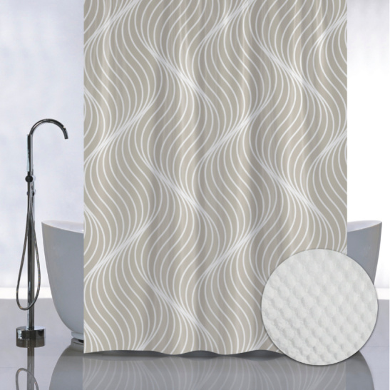 05-10 ШТОРА В  ВАННУЮ КОМНАТУ 180*180 см Волнистые линии "САНАКС" 