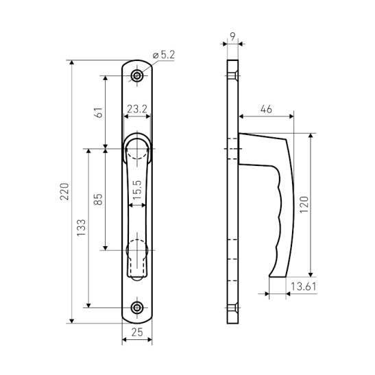 Ручка на планке для узкопрофильных замков м/о 85 мм УРАЛ-М 85.25.01.9016 белая Булат, Китай