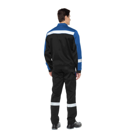 Костюм мужской "Спецус", р. 52-54 (104-108) рост 5/6 (182-188), (куртка/полукомбинезон), черный с василькой отделкой, с СОП