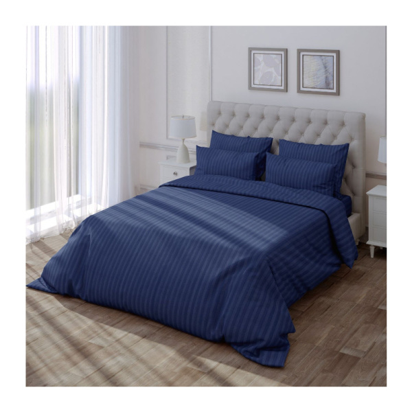 КПБ "Verossa Stripe" ЕВРО наволочки 50*70 и 70*70см тк.страйп цв."INDIGO" 70004