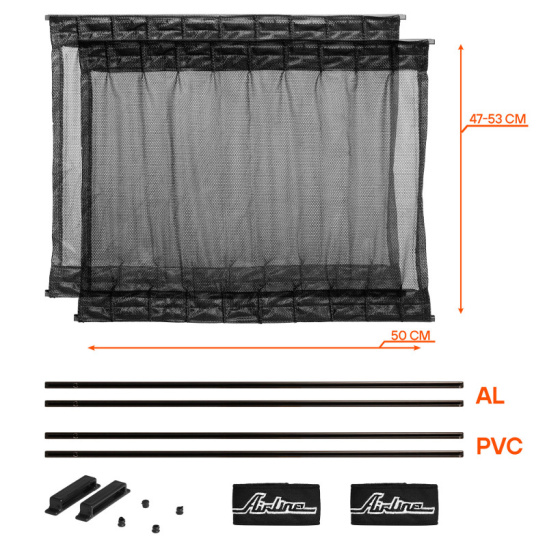 * Шторки солнцезащитные раздвижные L (шир. 50 см., выс. 47-53 см.), цвет черный ("ASPS-S-07") ("AIRLINE")