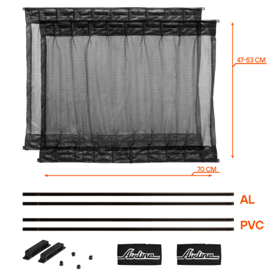* Шторки солнцезащитные раздвижные L (шир. 70 см., выс. 47-53 см.), цвет черный ("ASPS-S-13") ("AIRLINE")
