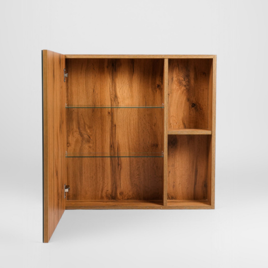 Зеркальный шкаф "Бостон 60 правый\левый (арт. VBOS60-ZSH)", 700x600x160 мм, орех, с полочкой