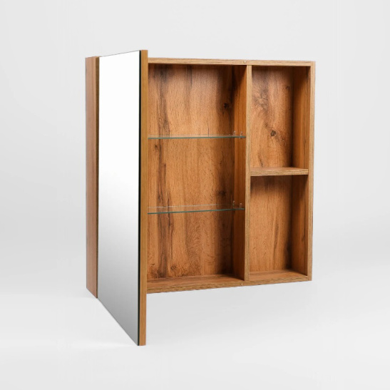 Зеркальный шкаф "Бостон 60 правый\левый (арт. VBOS60-ZSH)", 700x600x160 мм, орех, с полочкой