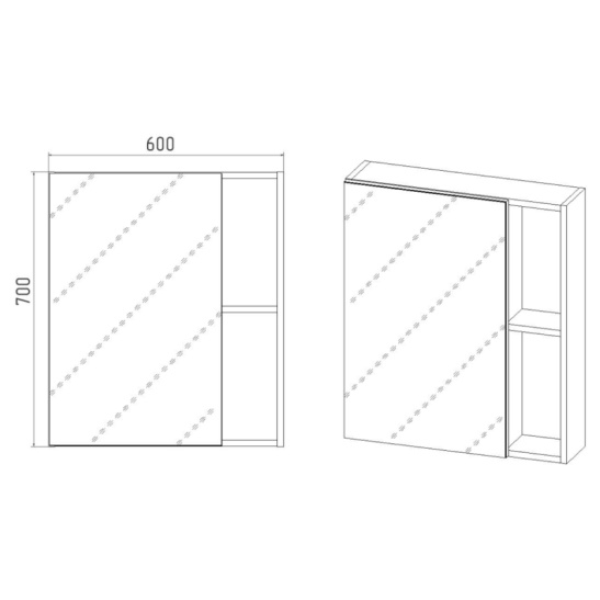Зеркальный шкаф "Бостон 60 правый\левый (арт. VBOS60-ZSH)", 700x600x160 мм, орех, с полочкой