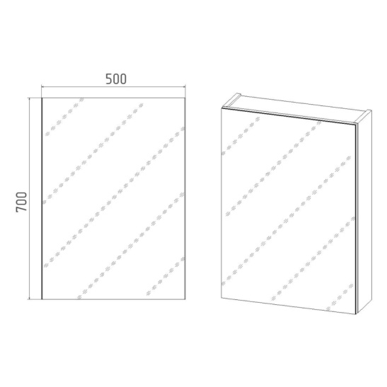 Зеркальный шкаф "Куба 50 правый\левый (арт. VKUB50-ZSH)", 700x500x160 мм, белый, с полочкой