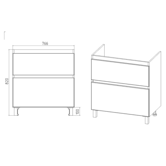 Комплект "Мальта 80 (арт. VMAL80CO-T2Y)" (тумба+умывальник COMO 80) 820x760x425 мм, пленка ПВХ, белый