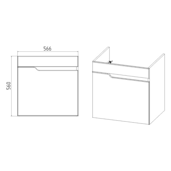 Комплект "Куба 60 подвесная (ар. VKUB60CO-T1STP)" (тумба+умывальник COMO 60) 560x560x430 мм, пленка ПВХ, белый