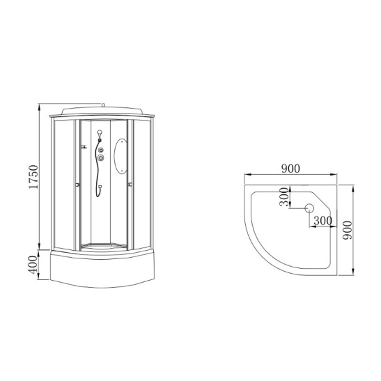 Душевая кабина 900x900x2150 мм, Hydroom HD-KU9090VF (без зеркала), Китай