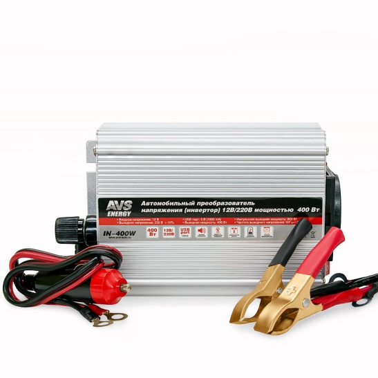 Преобразователь напряжения (12/220 В.) 400 Вт. (пиковая 800 Вт.) + USB ("AVS-400W") ("AVS") (инвертор DC/AC) 12 в 220 (A80684S)