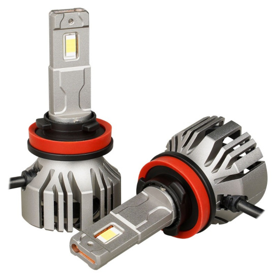 Автолампы LED Н11, Н8 (12/24В., к-т 2 шт.) (серия PRO) светодиодные, с вентилятором и радиатором, CANBUS, тип оптики: Рефлектор, Линза (50Вт., 4600Лм., 6000К белый) ("AIRLINE") (AEAR211)