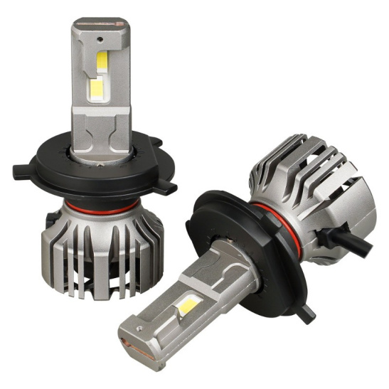 Автолампы LED Н4 (12/24В., к-т 2 шт.) (серия PRO) светодиодные, с вентилятором и радиатором, CANBUS, тип оптики: Линза (50Вт., 4600Лм., 6000К белый) ("AIRLINE") (AEAR204)