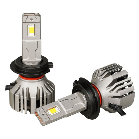 Автолампы LED Н7 (12/24В., к-т 2 шт.) (серия PRO) светодиодные, с вентилятором и радиатором, CANBUS, тип оптики: Линза (50Вт., 4600Лм., 3000К желтый) ("AIRLINE") (AEAR208)