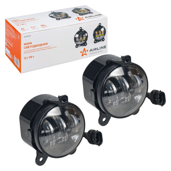 Фары светодиодные (к-т 2 шт.), линзы (12/24В.) регулируемая световая граница, белый/желтый, IP67, разъем Н11, 45Вт. (ВАЗ Приора 2170, 2171, 2172; ШевиНива 2123; Газель Некст, Бизнес ("AIRLINE") ("ALED075") 