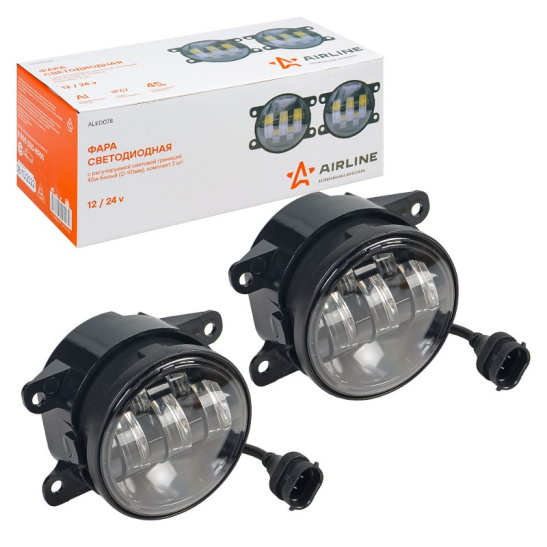 Фары светодиодные (к-т 2 шт.), линзы (12/24В.) регулируемая световая граница, белый, IP67, разъем Н11, 45Вт. (Веста, Гранта FL, Ларгус FL, Икс-Рэй; НИВА Urban, Travel с 2020г; Ford, Nissan, Renault ("AIRLINE") ALED078