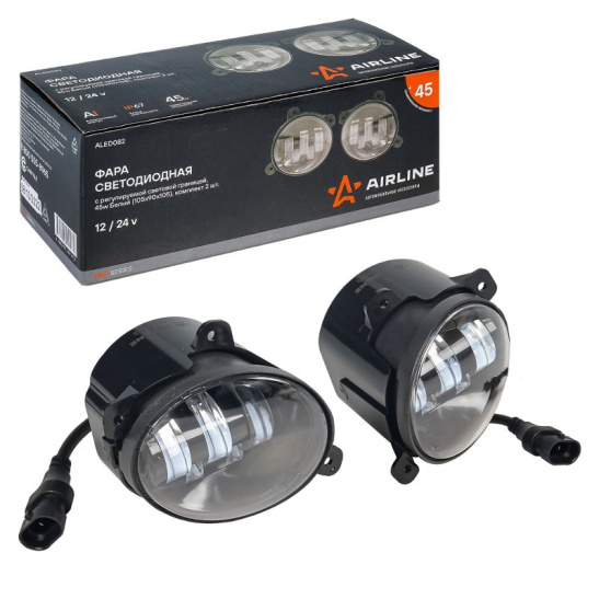 Фары светодиодные PRO (к-т 2 шт.), линзы (12/24В.) регулируемая световая граница, белый, IP67, разъем Н11, 45Вт. (ВАЗ Ларгус, Гранта, Калина 2; УАЗ Патриот ("AIRLINE") ALED082