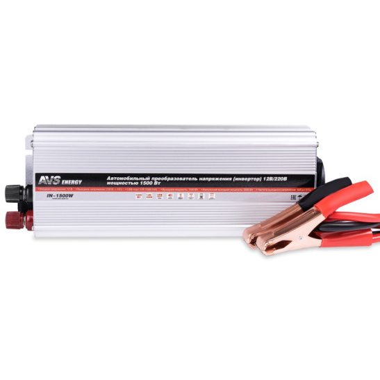 Преобразователь напряжения (12/220 В.) 1500 Вт. (пиковая 3000 Вт.) + USB ("AVS-1500W") ("AVS") (инвертор DC/AC) 12 в 220 (43744)