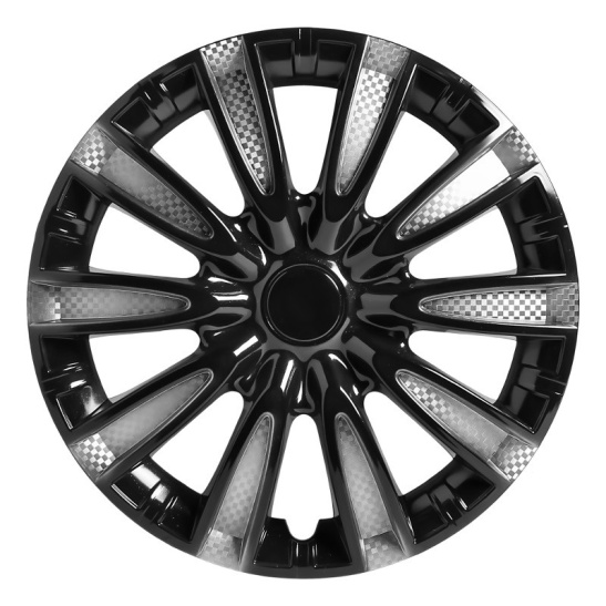 Колпаки колесные (R14", 2 шт.) универсальные ("Торнадо Т") серебристый/черный карбон, к-т 2 шт. (на все модели а/м) "AIRLINE" с пруж. (AWCC-14-10)