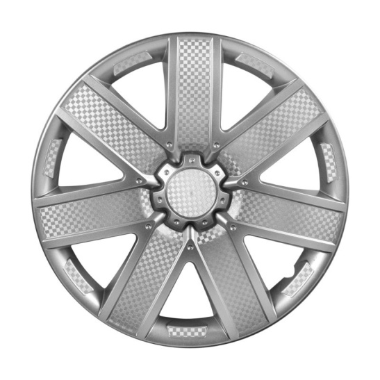 Колпаки колесные (R15", 2 шт.) универсальные ("Гэлакси") серебристый карбон, к-т 2 шт. (на все модели а/м) "AIRLINE" с пруж. (AWCC-15-19)