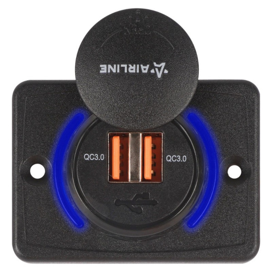 * Розетка USB (12/24В.) накладная автомобильная, с 2 портами быстрой зарядки (5В, QC3.0+QC3.0) ("AIRLINE") AEBJ211