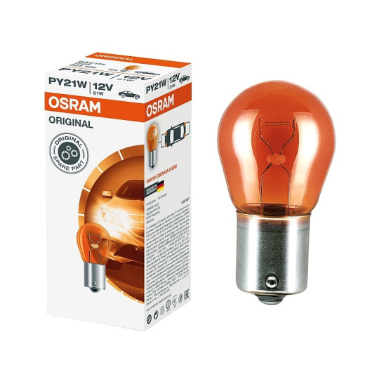 ЛАМПА (А12-21-3) (PY21W 12V "OSRAM" 7507) УКАЗАТЕЛЕЙ ПОВОРОТОВ 12В оранжевая (со смещенным цоколем)