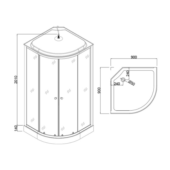 Душевая кабина 900x900x2150 мм, Hydroom HD-KU9090LF (без зеркала), Китай