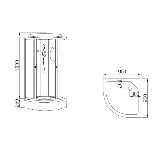 Душевая кабина 900x900x2150 мм, Hydroom HD-KU9090NF (без зеркала), Китай