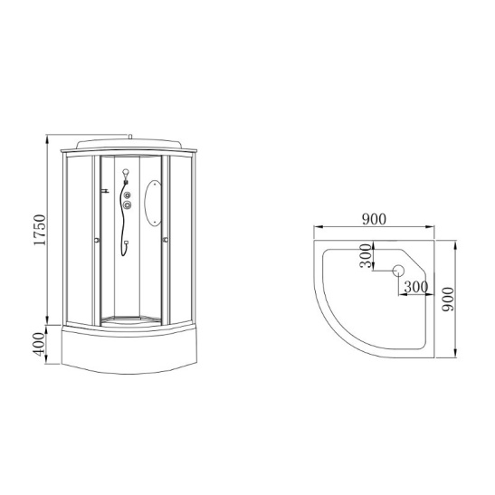 Душевая кабина 900x900x2150 мм, Hydroom HD-KU9090VB2 (без зеркала), Китай