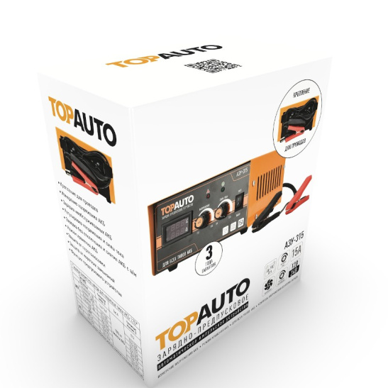 Устройство зарядное (12 В., 3-190 А/ч) автомат, регулировка тока и напряжения, предпусковое, импульсное ("АЗУ-315") ("TOP AUTO" С.Петербург) все типы АКБ