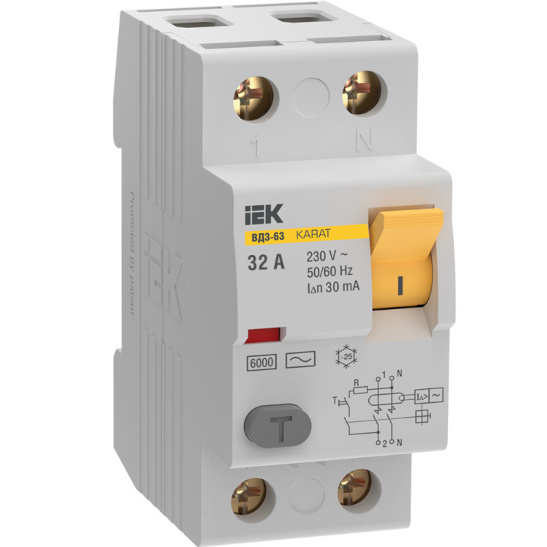 Выключатель дифференциальный УЗО ВД3-63 2Р 32А 30мА KARAT IEK (MDV20-2-032-030)