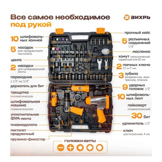 Набор пневмоинструментов ВИХРЬ НП-90 74/3/26