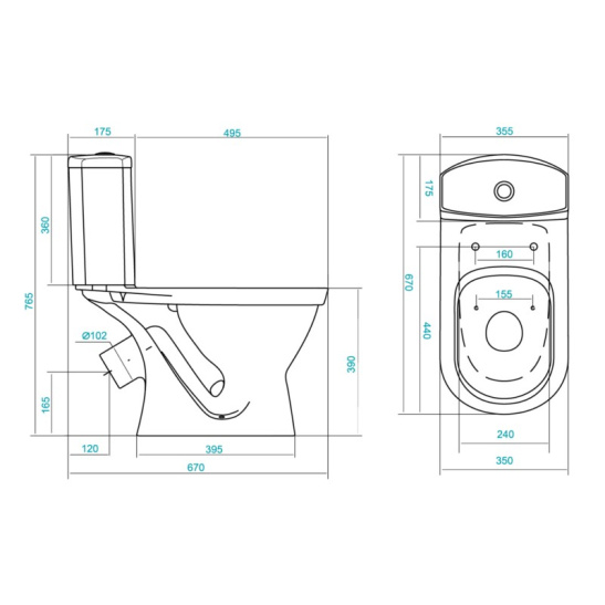 Унитаз-компакт Santek Алькор, 1WH302140, косой выпуск, двухрежимная арматура, нижний  подвод, сиденье дюропласт