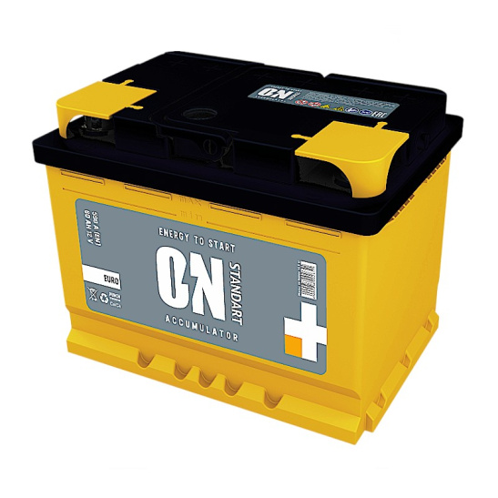 Аккумулятор 6СТ-60 R+ "ON Standart" зал., обр. поляр. (ОН) (желтый) (АКОМ)