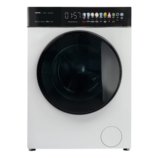 Стиральная машина Centek CT-1975 (10/6 кг, 1400 оборотов, с функцией сушки, пара, 52 см, прямой привод, цветной сенсор, A+++) белый