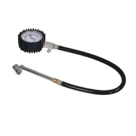 Манометр шинный (12 атм)  ГРУЗОВОЙ, с клапаном спуска и шлангом с насадкой-удлинителем (14221/42313)
