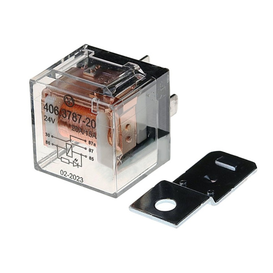 406.3787-20  РЕЛЕ ЭЛЕКТРОМАГНИТНОЕ (5-ти контактное, с кронштейном, со светодиодом, прозрачный корпус) 24 В 20/15 А 