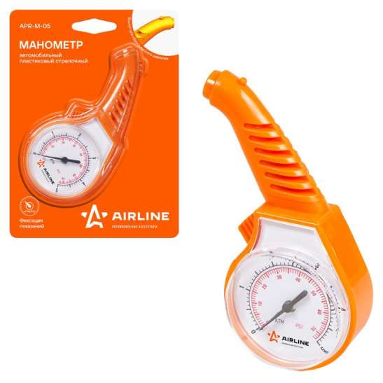 Манометр шинный (5,0 атм) с кнопкой сброса ("AIRLINE") APR-M-05