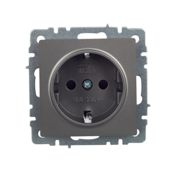 Розетка BRITE 1-я з/к со шторками 16А РС14-1-0-БрС сталь (без рамки) IEK (BR-R14-16-K46)