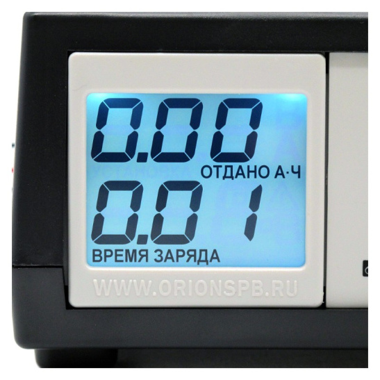 Устройство зарядное (6/12 В., 8-200 А/ч) ручн., ЖК дисплей, предпусковое, блок питания ("Вымпел-57") (НПП "ОРИОН") типы АКБ: AGM, EFB, GEL, WET Ag (серебряные), Sb (сурьмянистые), Сa/Ca (кальциевые), Сa/Sb (гибридные)