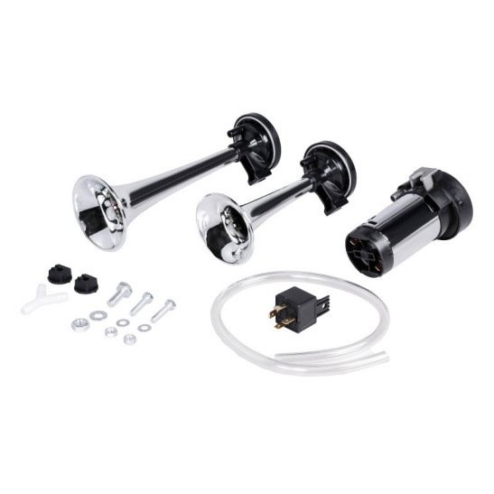 СИГНАЛ  "дудки"  12В. (2 рожка, компрессор) пневматический воздушный ЗВУКОВОЙ 115Дб. ("AIRLINE") (160/210мм.) (AHR-12C-04)