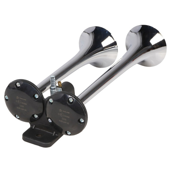 СИГНАЛ  "дудки"  24В. (2 рожка) пневматический воздушный ЗВУКОВОЙ 125дБ. ("AIRLINE") (310/350мм.) (AHR-24P-05)