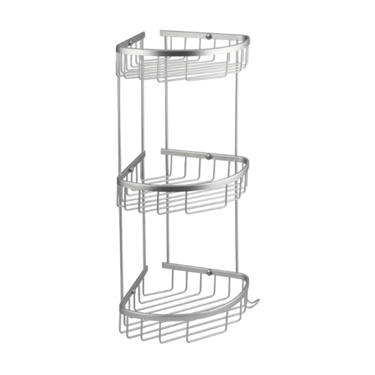 Полка угловая овальная 3-х ярусная, алюминиевая, сатин, 75062, Санакс